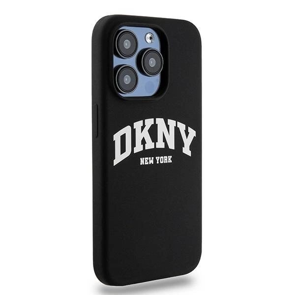 DKNY flytende silikon Hvit trykt logo MagSafe-deksel til iPhone 13 Pro / 13 - Svart