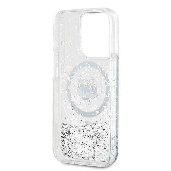 Karl Lagerfeld Liquid Glitter Choupette Head MagSafe-deksel til iPhone 15 Pro - gjennomsiktig