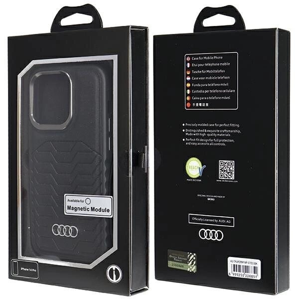 AUDI SYNTETISK LÆDER TASKE MED MAGSAFE TIL IPHONE 14 PRO - SORT