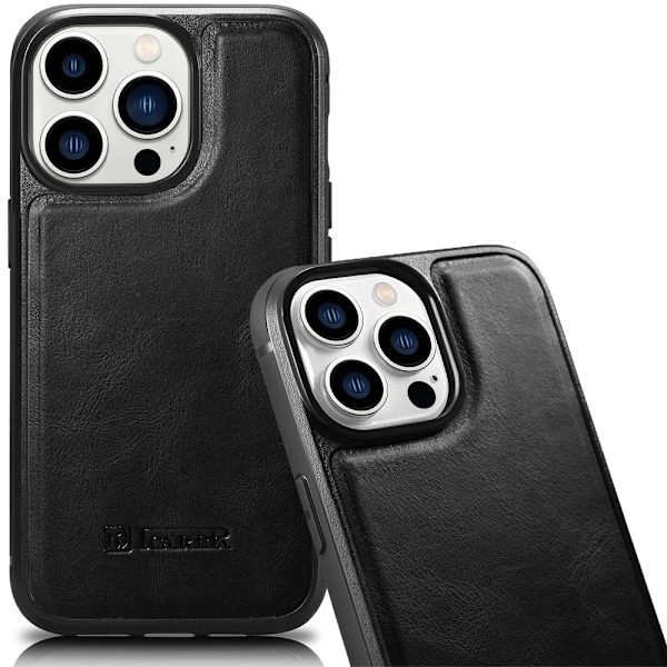 ICARER CASE LÆDERCASE MED MAGSAFE TIL IPHONE 14 PRO MAX SORT