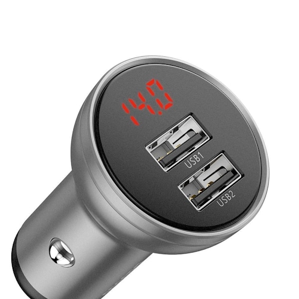Baseus billader 2x USB 4.8A 24W LCD med sølv (CCBX-0S)