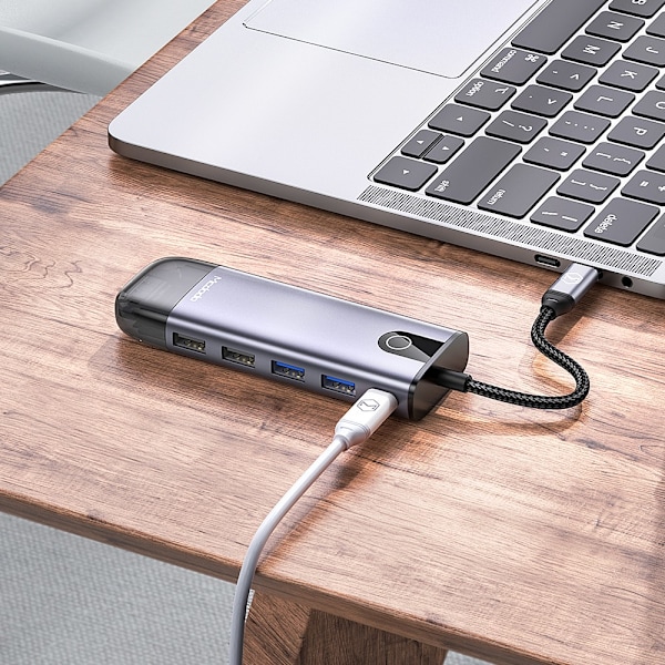 MCDODO ADAPTER HUB USB-C HDMI USB SD GIGABIT RJ45 TILL MACBOOK M