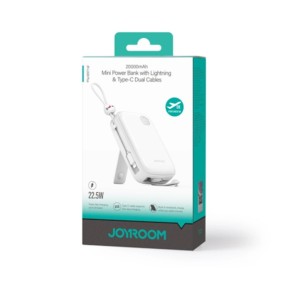 Powerbank Joyroom JR-L008 Plus Cutie Series 22,5W 20000mAh med stativ + USB-A - USB-C-kabel - hvit