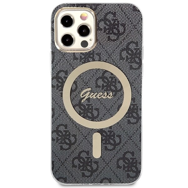 Guess GUBPP12MH4EACSK Deksel+ Ladersett iPhone 12/12 Pro svart/svart hardt deksel 4G Print MagSafe