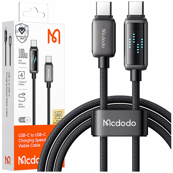 MCDODO USB-C SNABBLADDNINGSKABEL FÖR SAMSUNG APPLE USB TYP C 100W 1M LED