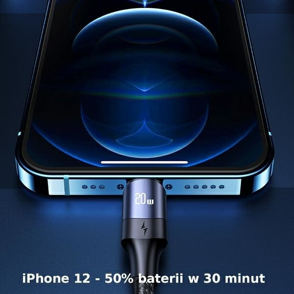 USAMS-kabel U71 USB-C till Lightning 2m 20W PD Snabbladdning svart/svart SJ522USB01 (US-SJ522)