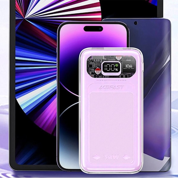 Acefast Powerbank 10000mAh Sparkling Series hurtiglading 30W lilla (M1)