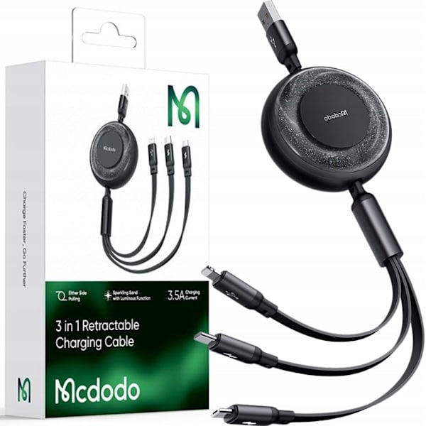 MCDODO 3IN1 UPPBYGD USB-kabel SNABBLADDNING USB-C LIGHTNING MICRO 66W