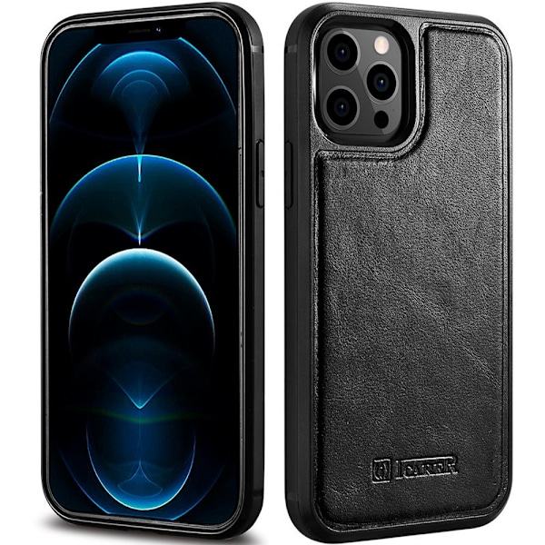 ICARER CASE CASE LÆDERCOVER TIL IPHONE 12 PRO MAX SORT