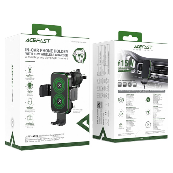 ACEFAST D17 BILHOLDER MED INDUKTIV LADER - SORT