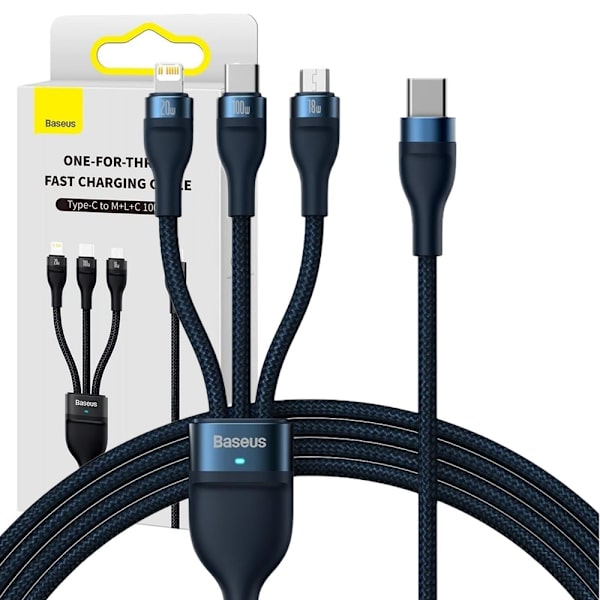 Baseus Flash-seriekabel USB Type C / USB Type A - USB Type C / Lightning / micro USB 100 W 1,5 m blå (CASS030203)