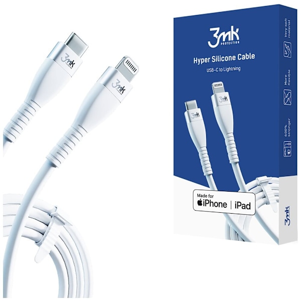 Tilbehør - 3mk Hyper-silikonkabel Type-C - Lightning 20W 3A hvit