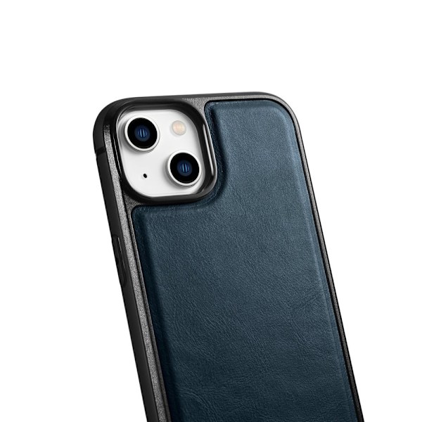 ICARER CASE LÆDERCASE MED MAGSAFE TIL IPHONE 14 PLUS BLÅ