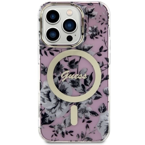 Guess GUHMP14XHCFWSP-deksel til iPhone 14 Pro Max 6.7 - Pink Flower MagSafe