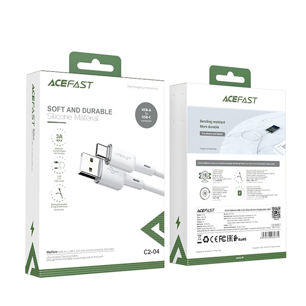 Acefast USB - USB Type C-kabel 1,2 m, 3A hvit (C2-04 hvit)