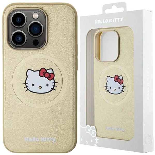 HELLO KITTY LÆDER KITTY HEAD MAGSAFE ETUI TIL IPHONE 13 PRO MAX - GULD
