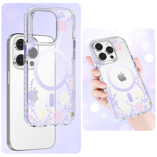 Kingxbar Flora-serien magnetisk iPhone 14 Pro MagSafe-deksel, dekorert med peonblomsttrykk