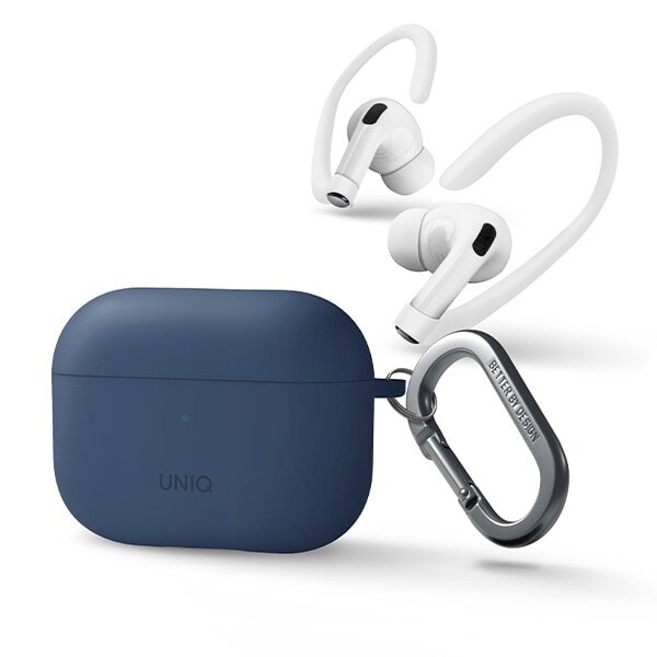 UNIQ-deksel for Nexo AirPods Pro 2 gen + ørekroker Silikonblå/Kaspisk blå