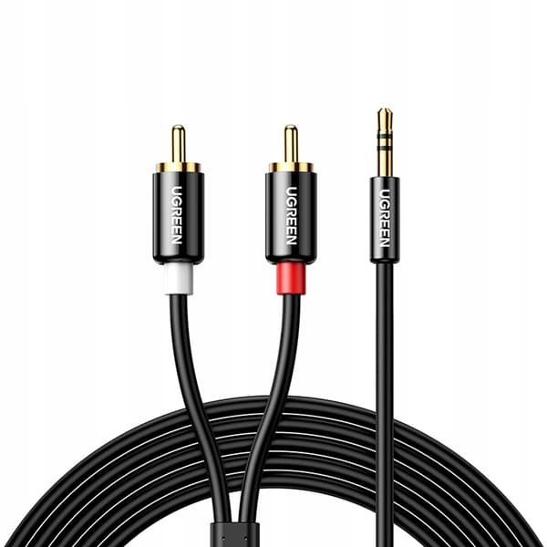 UGRØN KABEL AUDIOKABEL 3,5MM MINI JACK-2RCA 5M LANG HOLDBAR SORT