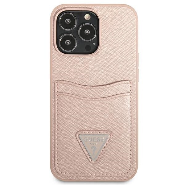 Gjett GUHCP13LPSATPP iPhone 13 Pro / 13 6.1 rosa/rosa hardt etui SaffianoTriangle-logokortspor