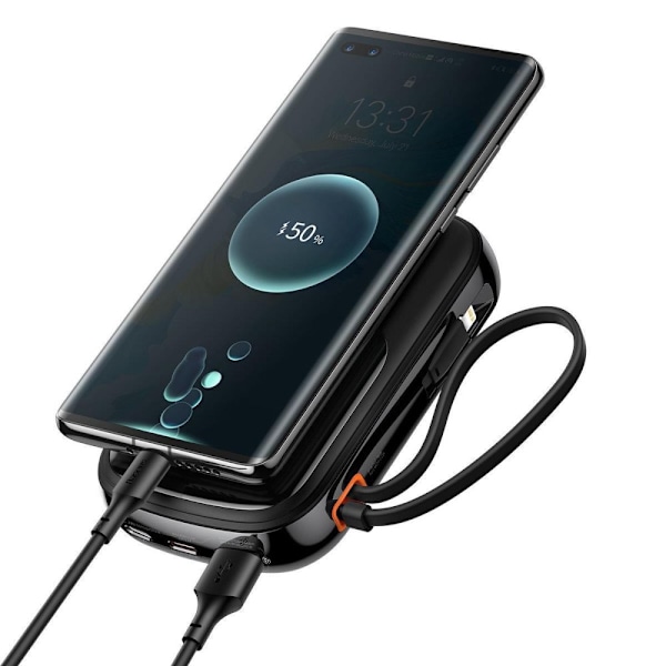 Baseus Qpow Digital Display Powerbank med hurtiglading 10000mAh 22,5W QC/PD/SCP/FCP med innebygd USB-C-kabel Svart