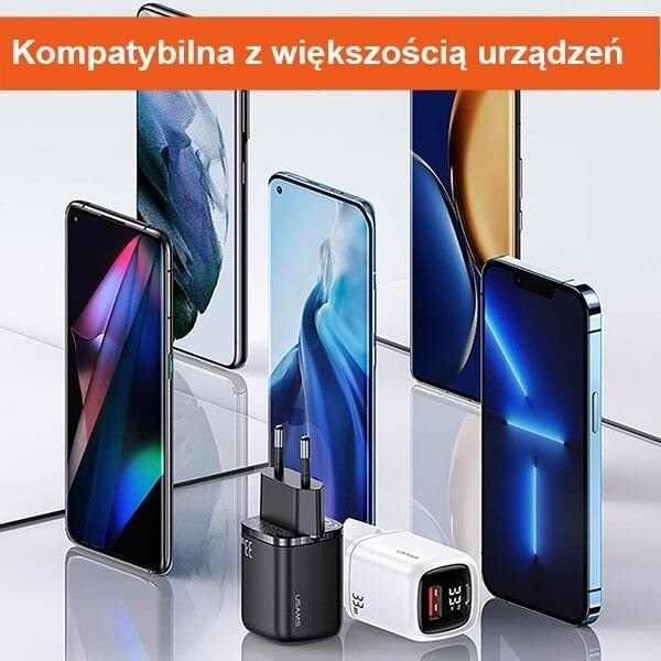 USAMS Lad. nätverk. 1xUSB-C+1xUSB T46 33W (endast huvud) PD3.0 +QC3.0 Snabbladdning vit/vit CC152TC02 (US-CC152)