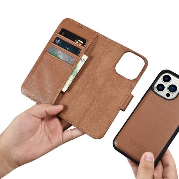 iCarer Lommebokveske 2-i-1 iPhone 14 Pro-deksel Leather Flip Cover Anti-RFID Brun (WMI14220726-BN)