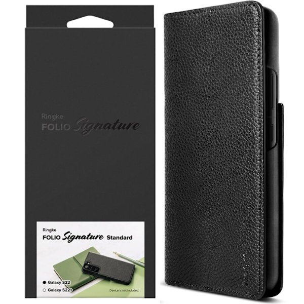 Ringke Folio Signature Flip-veske i skinn til Samsung Galaxy S22+ (S22 Plus) svart (FSS118R262)