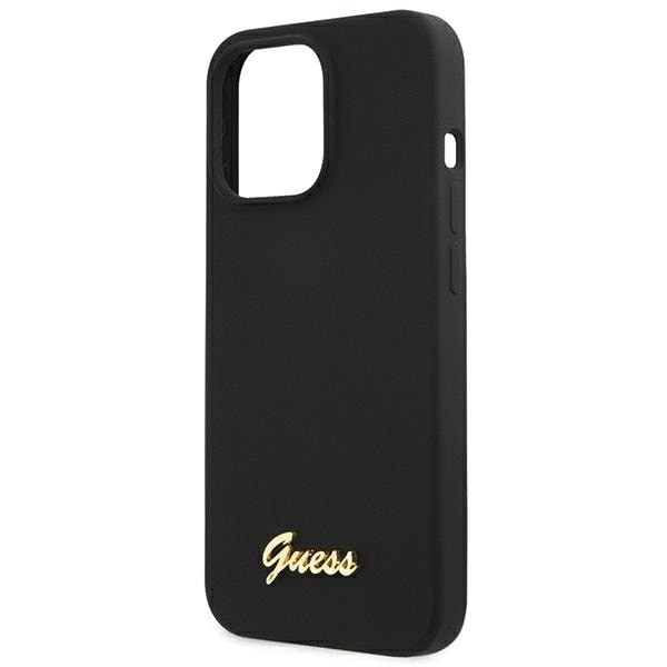 Guess GUHMP13LLSLMGBK iPhone 13 Pro / 13 6,1" svart/svart hårt fodral Silikonskript Guldlogotyp MagSafe