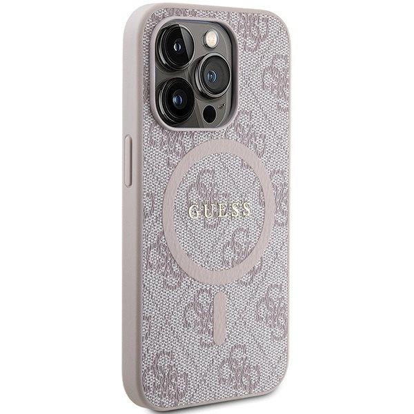 Guess 4G Collection Leather Metal Logo MagSafe-deksel til iPhone 15 Pro - Rosa