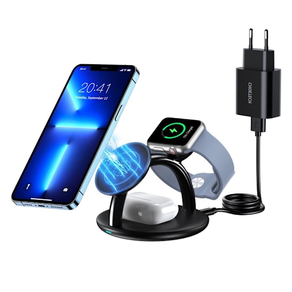 CHOETECH 3-I-1 INDUKTIV LADESTATION TIL IPHONE 12/13/14, AIRPODS PRO, APPLE WATCH SORT (T587-F)