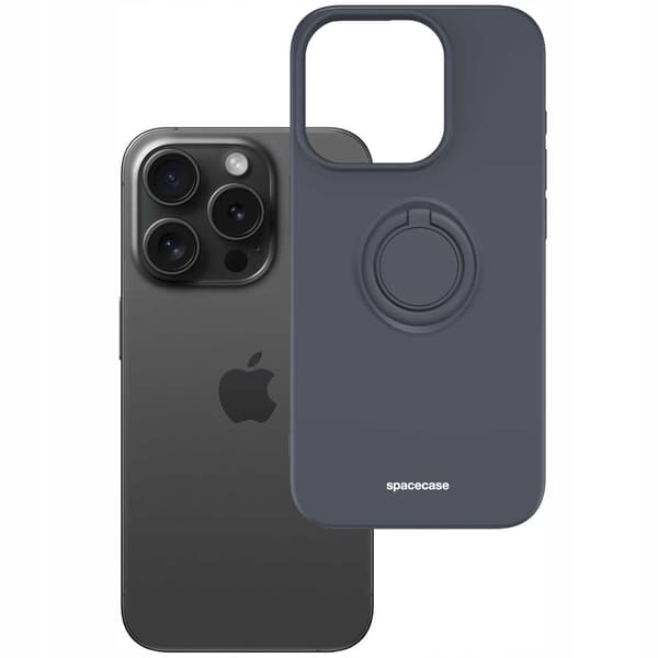 Spacecase Silikon Ringfodral För Iphone 15 Pro Svart Skydd