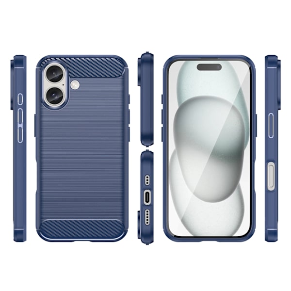CARBON CASE SILIKONE ETUI TIL IPHONE 16 - BLÅ