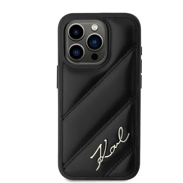 KARL LAGERFELD DIAGONAL QUILTED SCRIPT COVER TIL IPHONE 15 PRO - SORT