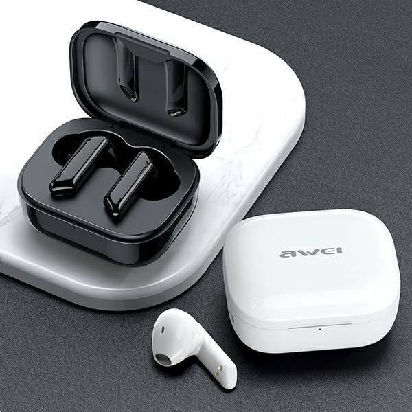 AWEI Bluetooth 5.1 T36 TWS hörlurar + dockningsstation vit/vit