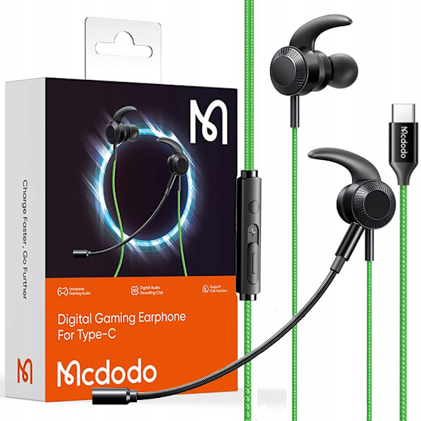 MCDODO HÖRLURAR MED MIKROFON OCH USB-C DAC FÖR SPEL, GRÖN