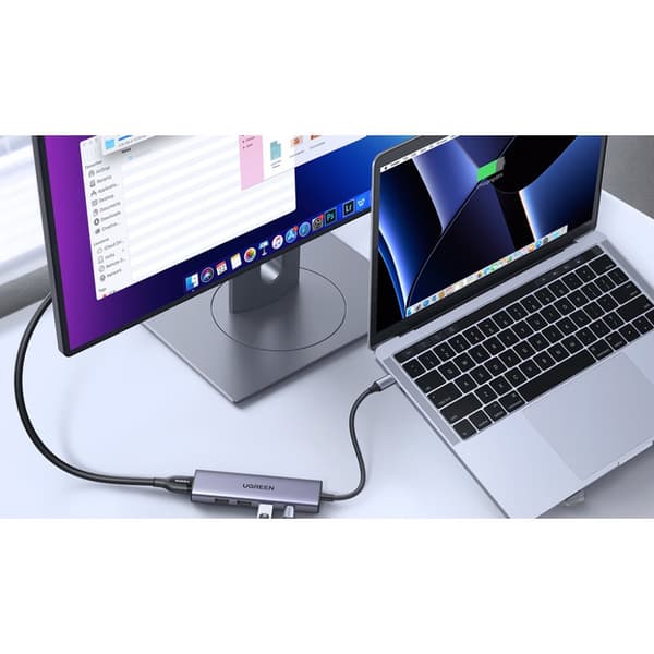 Multifunksjonell HUB 5in1 USB-C - HDMI 1.4 / 3 x USB-A / USB-C PD 100W Ugreen CM511 - grå