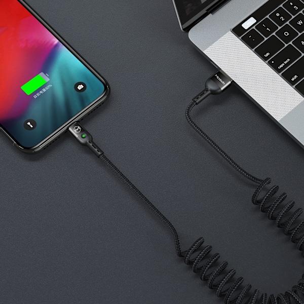 MCDODO KABEL USB-C SPIRALFJÄDER SNABBLADDNING USB TYP C LED 2M