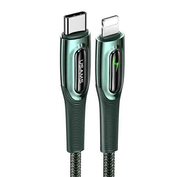 USAMS Flätad kabel USB-C till Lightning Smart Power-off 20W PD-kabel 1,2 m mörkgrön SJ518USB02 (US-SJ518)