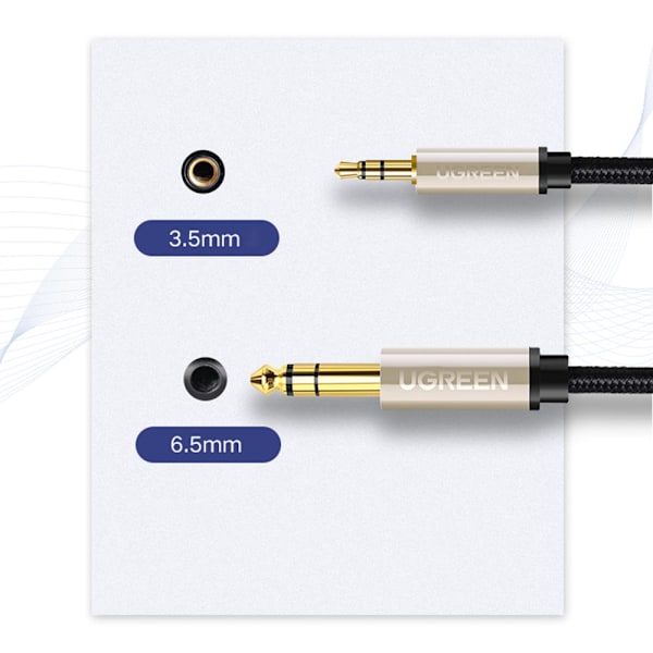 Ugrønn kabel TRS lydkabel miniplugg 3,5 mm - tilkobling 6,35 mm 2 m grå