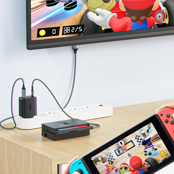 Acefast 2in1 GaN 65W USB Type C / USB-lader, HDMI-adapter 4K@60Hz (sett med kabel) svart (A17 svart)