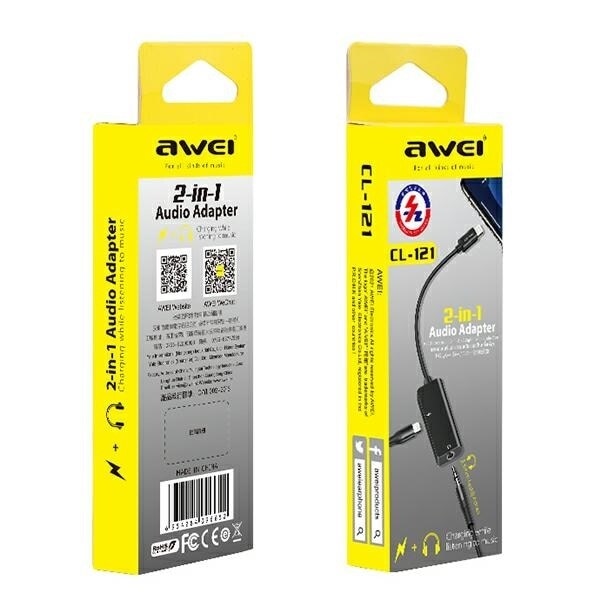 AWEI Adapter CL-121 Lightning-Lightning/ Jack 3.5 2in1 svart/svart
