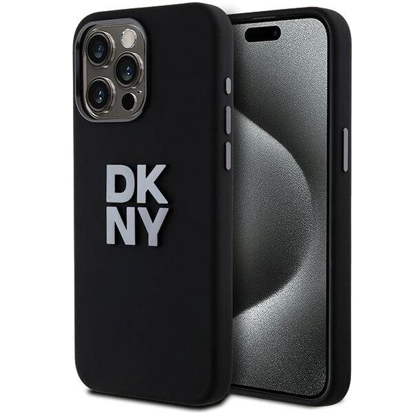 DKNY flytende silikon metalllogo beskyttelsesveske til iPhone 15 Pro Max - Svart