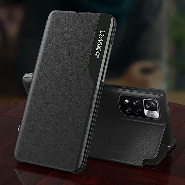 Eco Leather View Case stilig etui med klaff og stativfunksjon for Xiaomi Redmi Note 11S / Note 11 blå