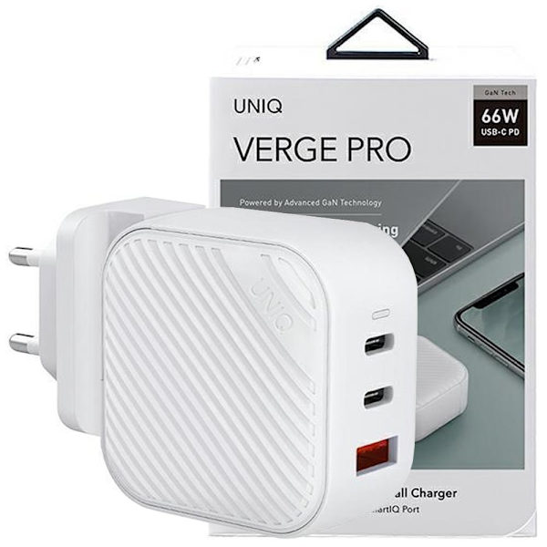Uniq Verge Pro 66W GaN USB-C vegglader - hvit