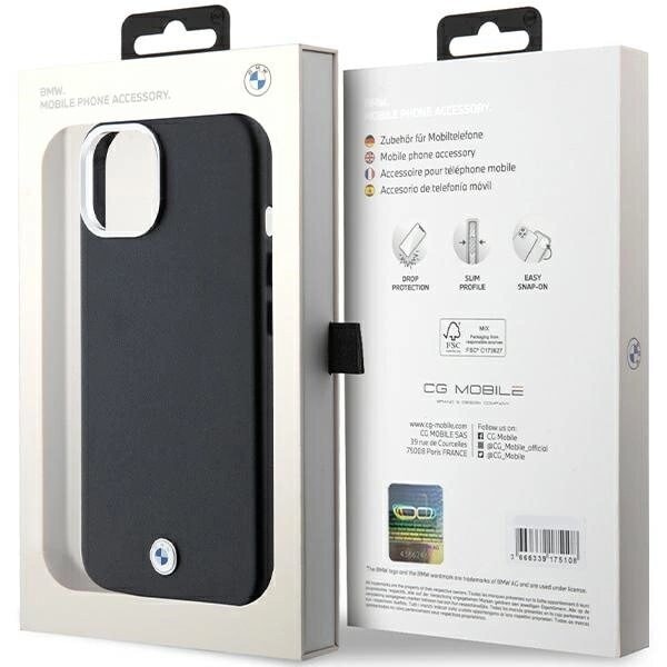 BMW Signature Wrapped Metal MagSafe-deksel til iPhone 15/14/13 - Svart