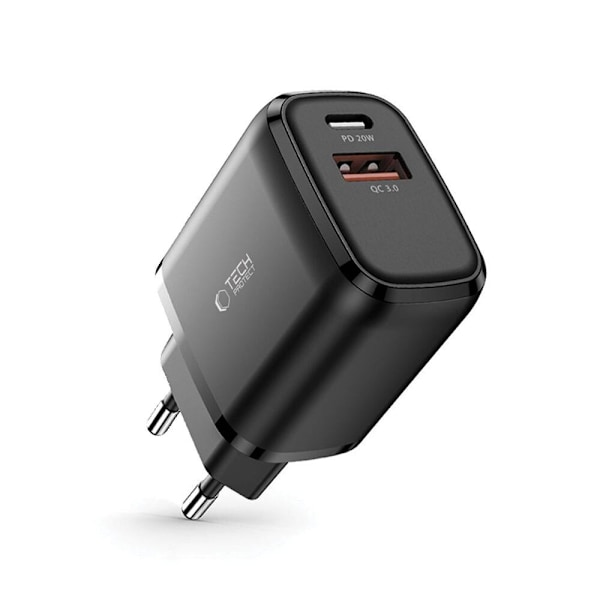 TECH-PROTECT C20W 2-PORTS NETVÆRKSOPLADER PD20W/QC3.0 SORT