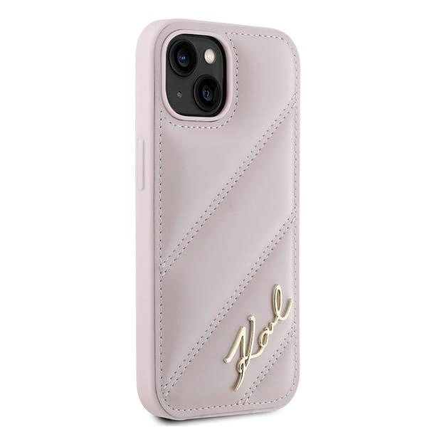 KARL LAGERFELD DIAGONAL QUILTED SCRIPT COVER TIL IPHONE 15 PLUS / 14 PLUS - PINK