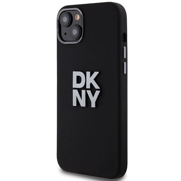 DKNY flytende silikonmetalllogoetui til iPhone 15 Plus / 14 Plus - Svart