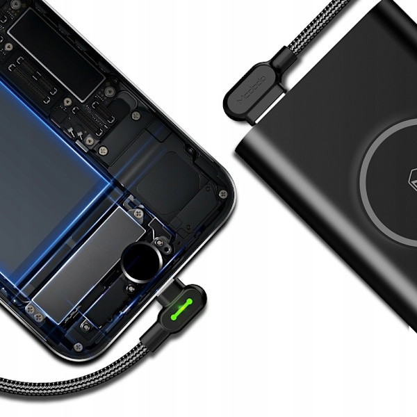 MCDODO VINKELKABEL 90° USB-C SNABBLADDNING DUBBELSIDIG USB TYPE C LED 2M